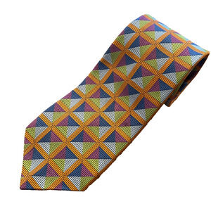 Robert Talbott Best Of Class 100% Silk Tie Geometric Squares Orange USA 60x3 5/8
